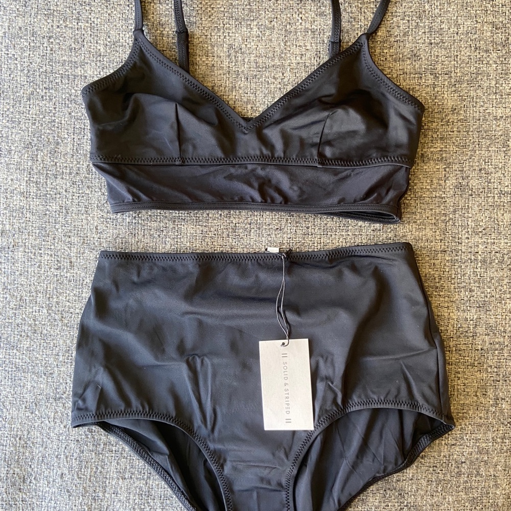 Solid and Striped High Waisted Bikini Set